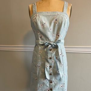 Gap linen-cotton blue floral apron button front dress